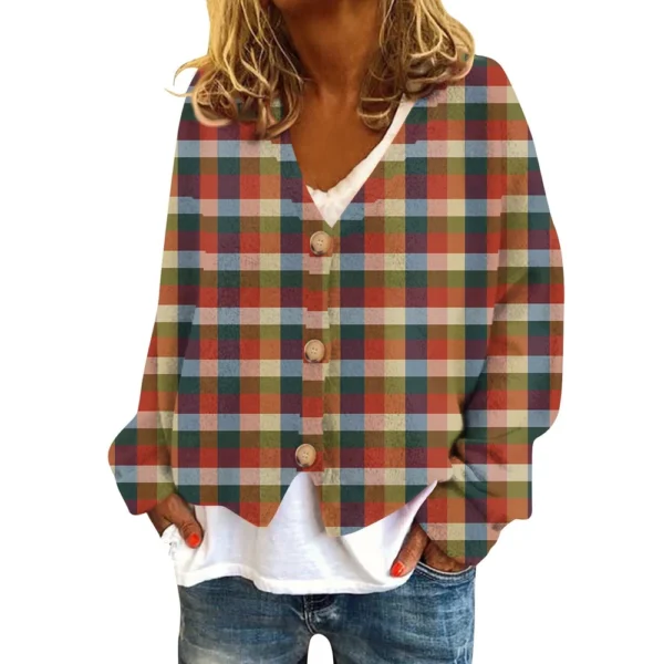 Women's Fashion Short Jacket Casual  Plaid Print Single Breasted Plush Top ﻿ - Image 20