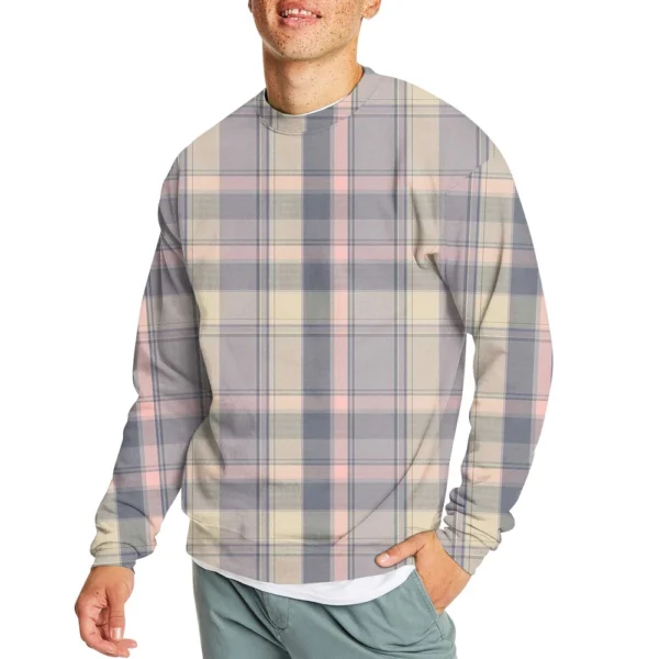 Men's Casual Fashion Comfortable Plaid Round Neck Pullover Sweatshirt Sweatshirt - Image 6