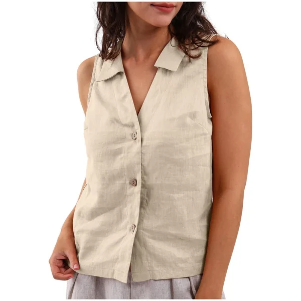 Women's Fashion Loose Solid Color Cotton And Linen Buttoned Lapel Vest Casual - Image 13
