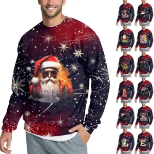 Men's Casual Fashion Comfortable Christmas Printed Round Neck Pullover
