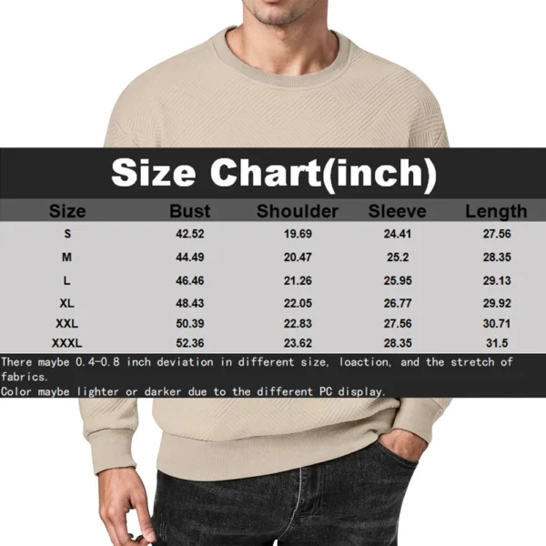 Men's Crewneck Sweatshirt Casual Long Sleeve Geometric Textured Sweatshirt - Image 21