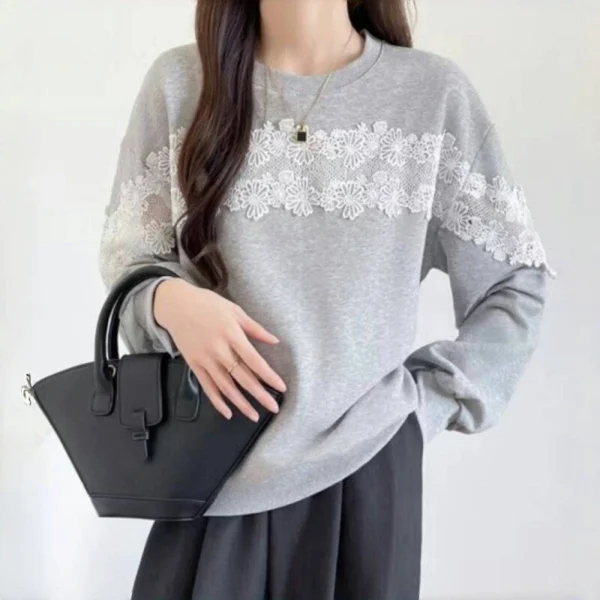 Splicing lace contrasting loose shirt top women - Image 5