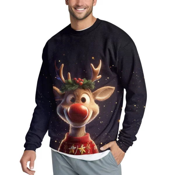 Men's Casual Fashion Comfortable Christmas Deer Printed Round Neck Pullover - Image 14