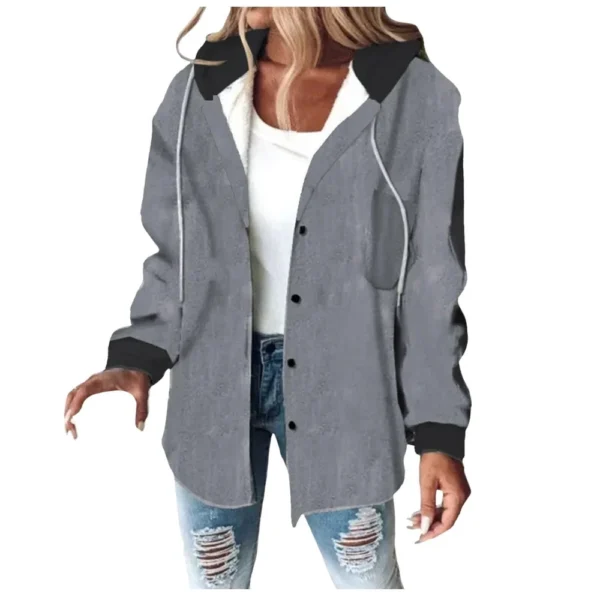 Fleece Hoodies For Women Warm Print Sweatshirt Button Lined Drawstring Hooded - Image 29