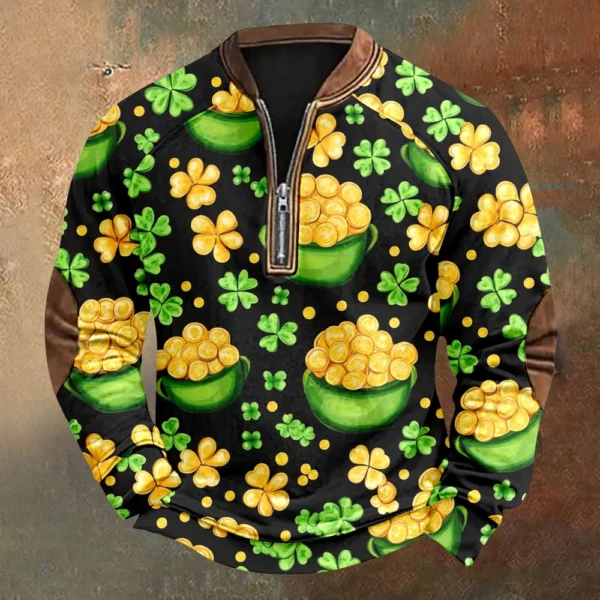 Men's St. Patrick's Day Vintage Casual Zip Sweatshirt Outdoor Casual Top - Image 25