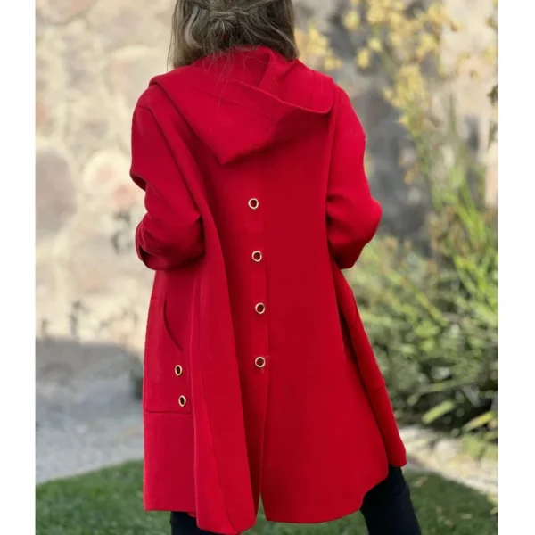 Women's Loose Casual Solid Color Single Breasted Hooded Jacket Woolen Coat Coat - Image 10