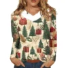 Women's Loose Casual Long Sleeved Christmas Printed Plush Collar V Neck Top, - Image 5