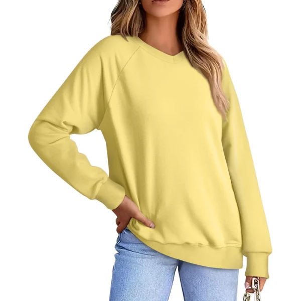 Women's Fashion Sweatshirt V-neck Long Sleeve Solid Color Casual Loose Pullover - Image 35