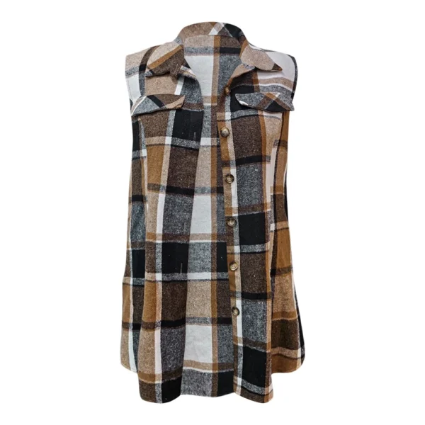Women's Plaid Sleeveless Waistcoat Fashion Loose Women's Woolen Coat - Image 7