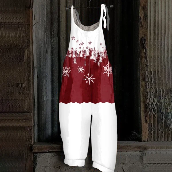 Women's Loose Vintage Shoulder Strap Print Casual Jumpsuit Christmas - Image 28