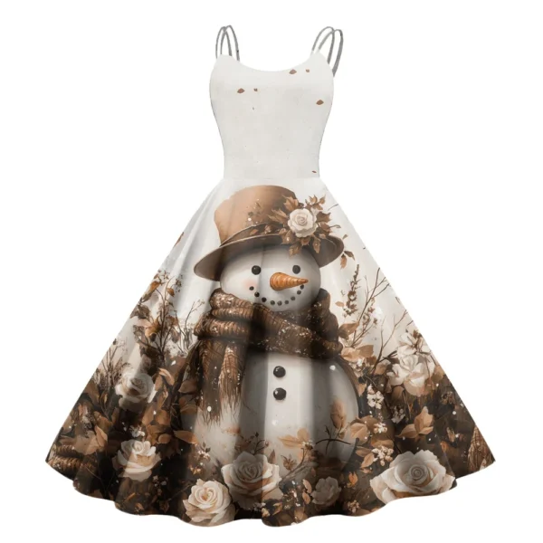 Women's Casual Fashion Christmas Print Sexy Off Shoulder Punk Retro Dress Retro - Image 19