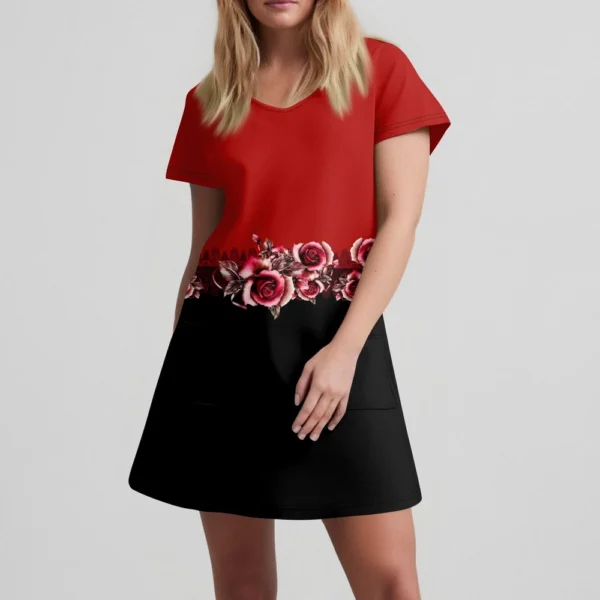 Ladies' Casual And Fashionable V-neck Short Sleeve Printing Mid Length Dress - Image 11