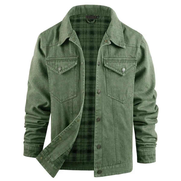Mens Casual Outdoor Pocket Solid Color Fashion  Cowboy Flannel Jacket - Image 14