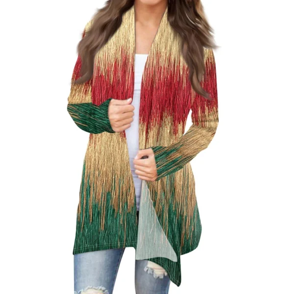 Women's Printed Casual Medium Length Jacket Fashion Christmas Cardigan Coat - Image 8