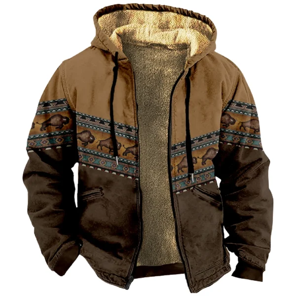 Men's Winter Print Jacket Men's Casual Trend Zipper Hooded Jacket - Image 3