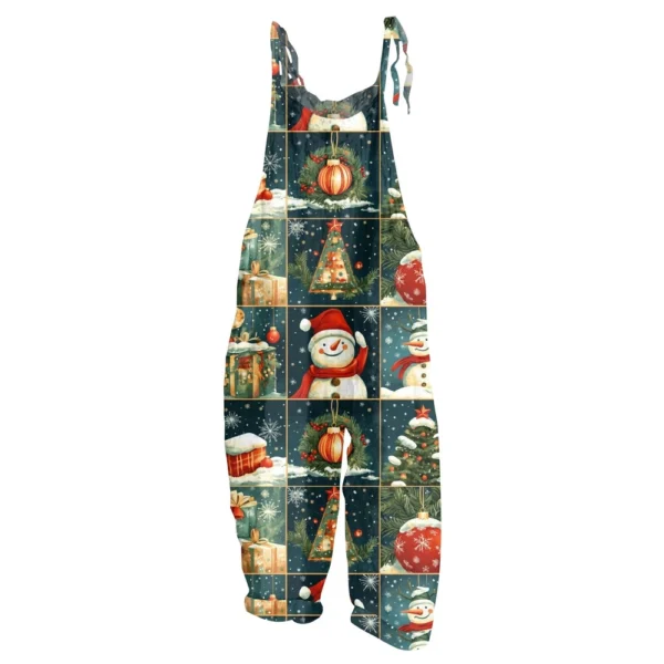 Women's Shoulder Strap Vintage Loose Print Casual Jumpsuit Christmas - Image 32