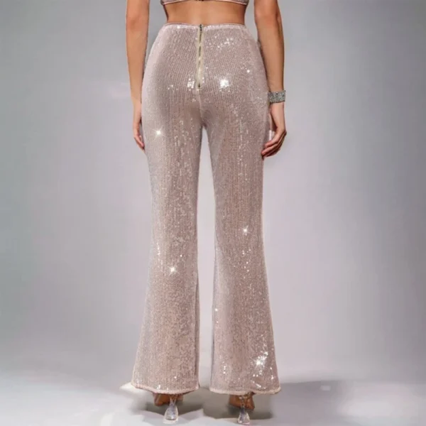 Women's Fashion Casual High Waist Thin Trousers Solid Colour Sequin Wide Leg - Image 6