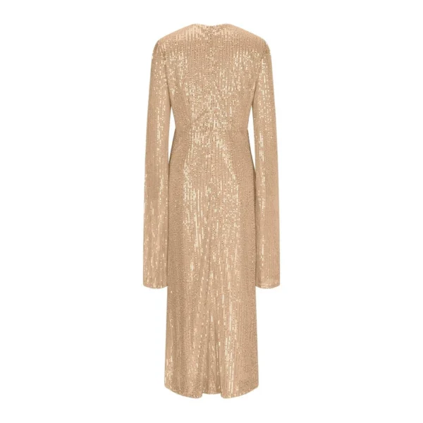 Women's Fashionable Solid Color V Neck Sequin Sexy Evening Dress Party Long - Image 12