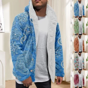 Men'S Winter Zipper Hooded Fleece Sweatshirt With Patch Pocket Casual Jacket