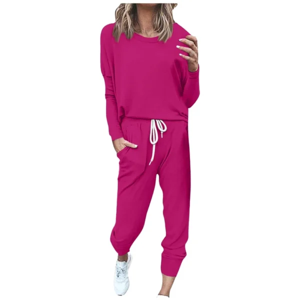 Women's Sportswear 2-piece Crewneck Jogger Sweatpants Yoga Workout Tracksuit Set - Image 22