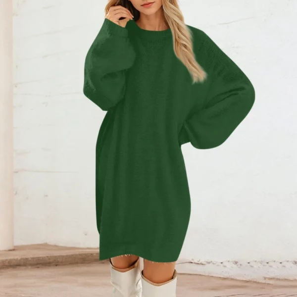 Women's Round Neck Casual Long Sleeve Plush Solid Color Dresses - Image 13