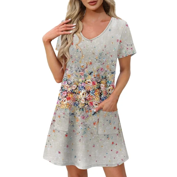 Ladies' Casual And Fashionable V-neck Short Sleeve Printing Mid Length Dress - Image 26