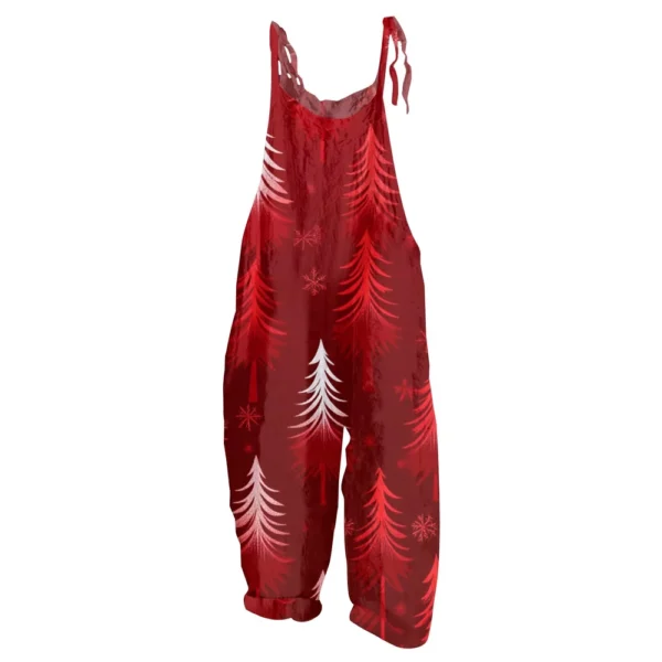 Women's Shoulder Strap Vintage Loose Print Casual Jumpsuit Christmas - Image 35
