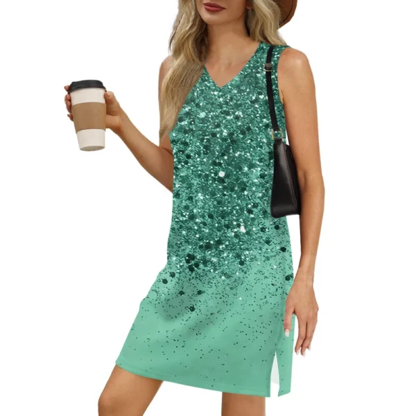 Women's V-neck Summer Casual Beach Vacation Women's Sleeveless Sparkly Print - Image 35