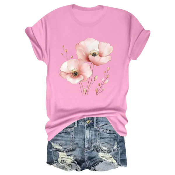 Women's Daily Printed Fashion Round Neck Loose Short Sleeved Casual T-Shirt - Image 26
