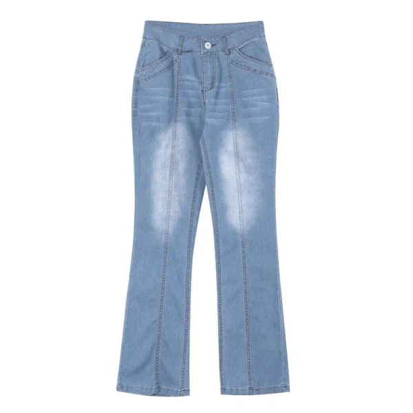 Women's Solid Color Patchwork Denim Low Waisted Cracked Horn Pants - Image 11