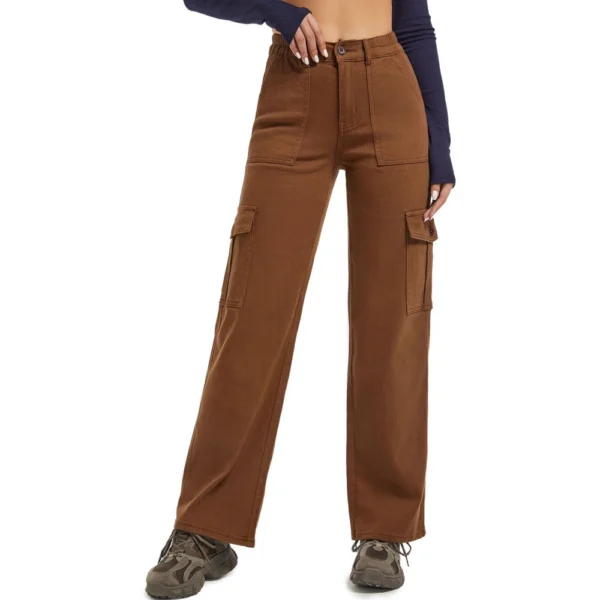 Blue Flower Pocket Plus Size Wide Leg Pants For Women Jeans - Image 5