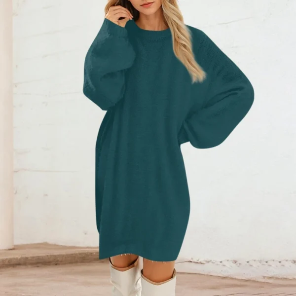 Women's Round Neck Casual Long Sleeve Plush Solid Color Dresses - Image 19