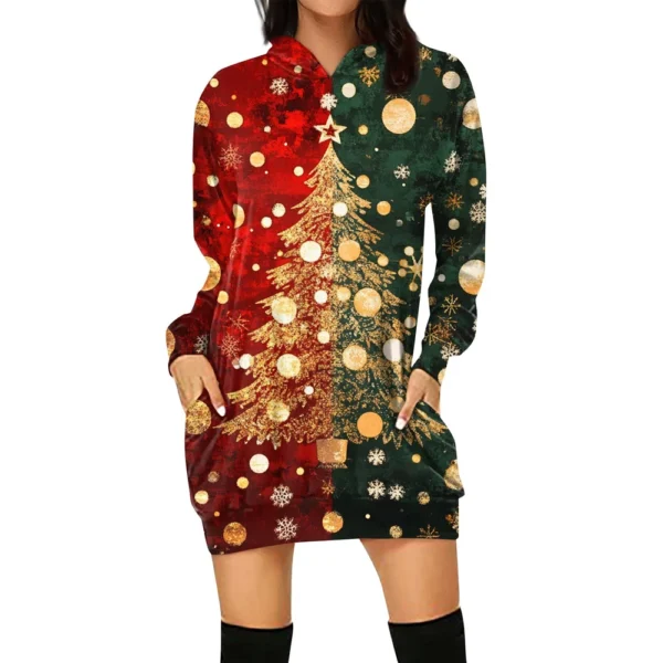 Ladies' Loose Casual Pocket Long Sleeved Hoodie Christmas Printed Sweatshirt - Image 7