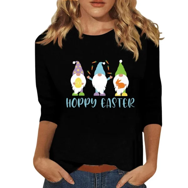 Women's Basic Easter Casual Plus Size 3/4 Sleeve Tops Fashion Printed Pullover - Image 31