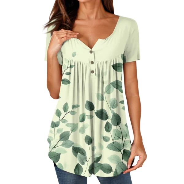 Women Tunic Tops Dressy Casual Summer Short Sleeve Shirts Loose Fit Pleated - Image 10