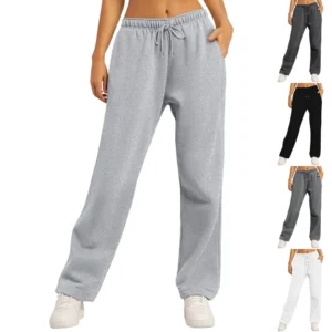 Women's Drawstring Track Pants Lined Pockets Ladies Wide Leg Sweatpants US