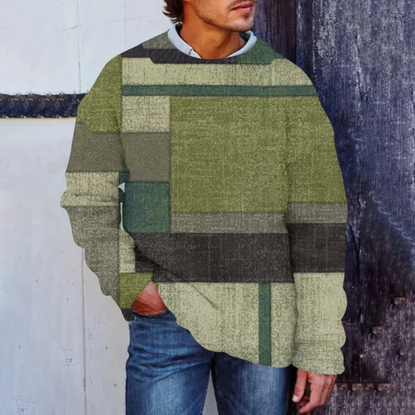 Men'S Printed Synthetic Sweater Round Neck Sportswear Loose Long Sleeved Top - Image 13