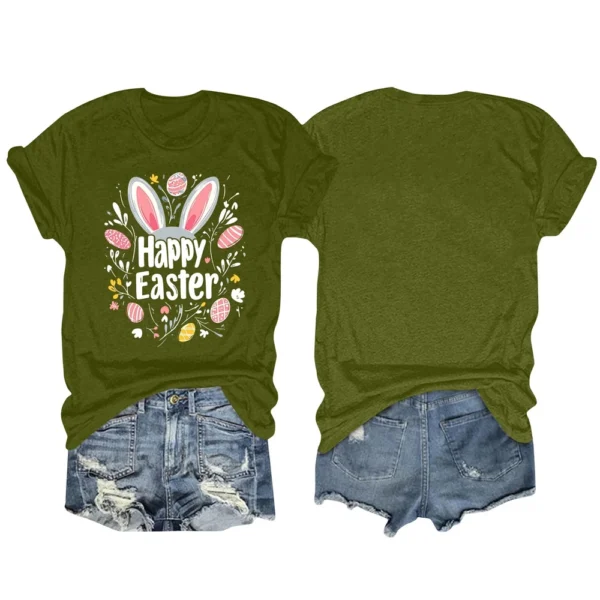 Happy Easter Women's Fashion Printed Round Neck Short Sleeve T-Shirt Pullover - Image 12