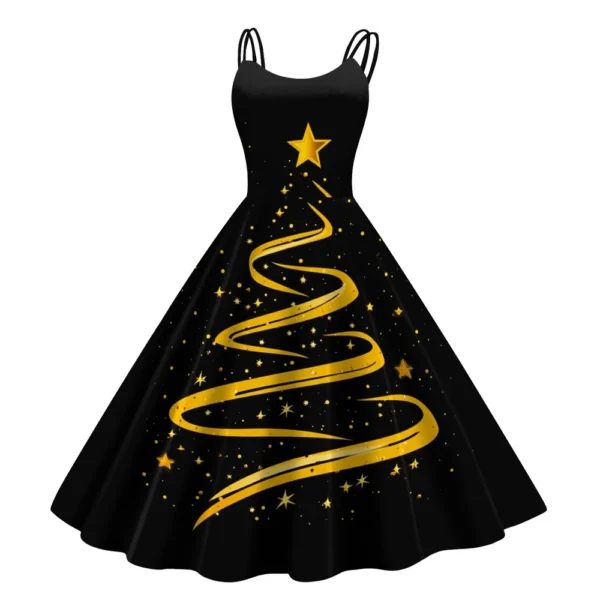 Women's Christmas Printed Punk Fashion Sexy Strapless Dress Gothic Cocktail - Image 7