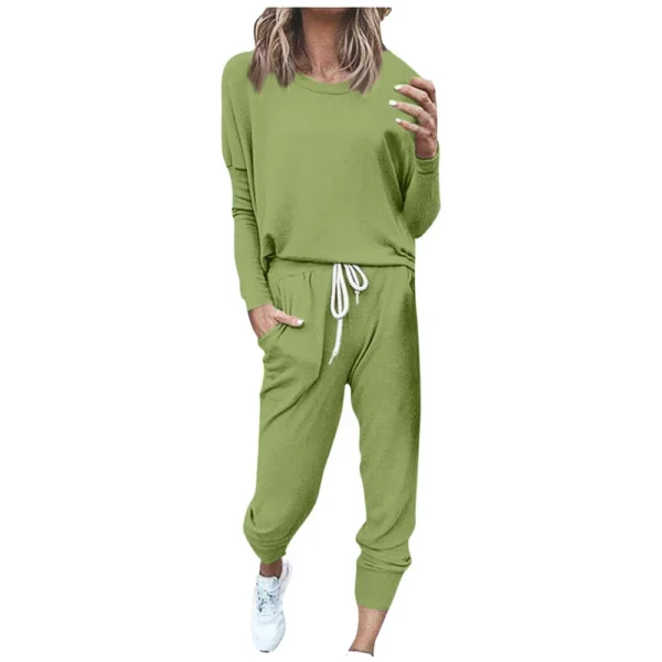 Women's Sportswear 2-piece Crewneck Jogger Sweatpants Yoga Workout Tracksuit Set - Image 26