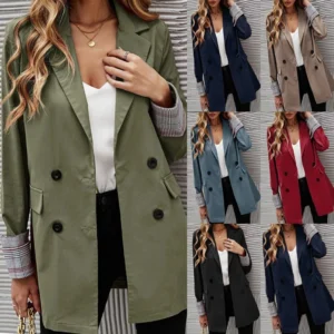 Fashion loose suit solid color collar coat women