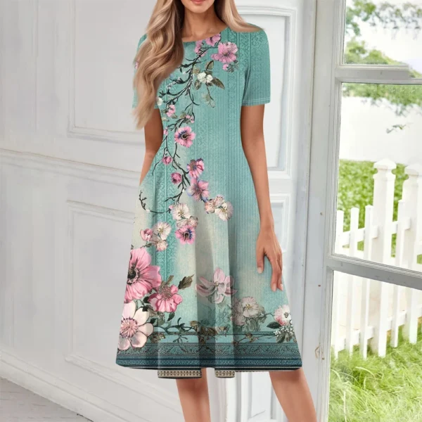 Women's Loose Casual And Fashionable Round Neck Short Sleeved Printed Mid - Image 34