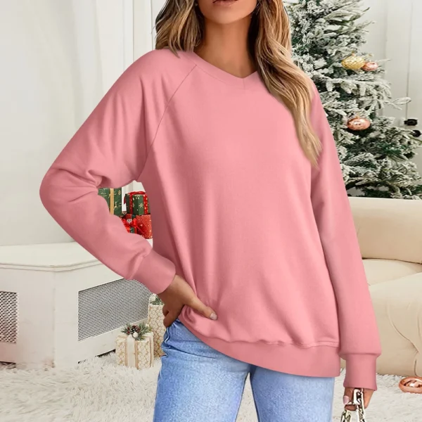 Women's Fashion Sweatshirt V-neck Long Sleeve Solid Color Casual Loose Pullover - Image 28