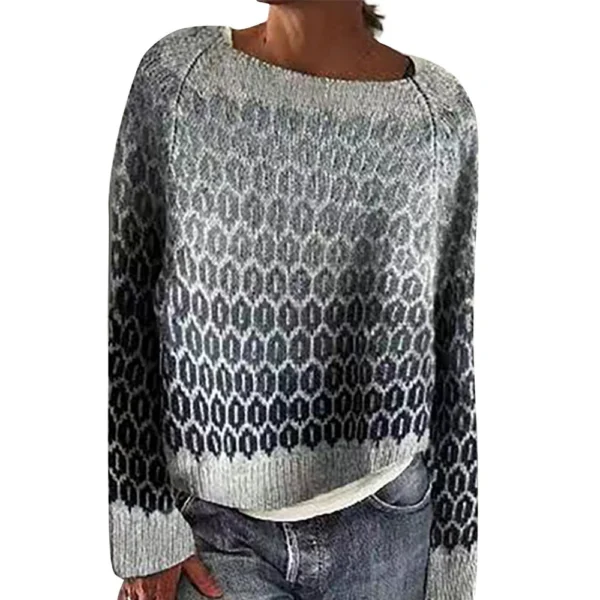 Women's Fashionable Casual Printed Round Neck Pullover Loose Long Sleeved - Image 6