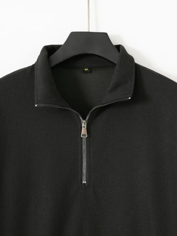 High neck solid color half zip pocket long sleeve for men - Image 10