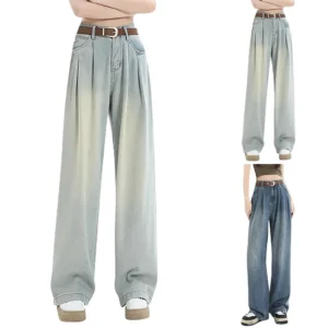 Ladies Fashion Retro Personality Wash Old High-Waisted Retro Loose Straight Leg