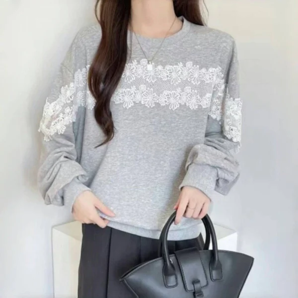 Splicing lace contrasting loose shirt top women - Image 9