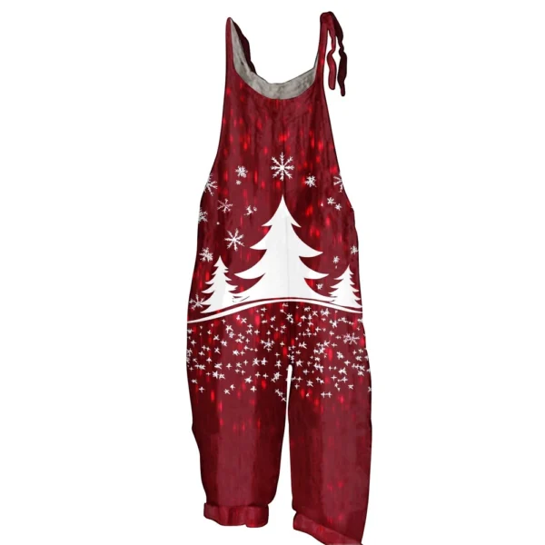 Women's Loose Vintage Shoulder Strap Print Casual Jumpsuit Christmas - Image 26