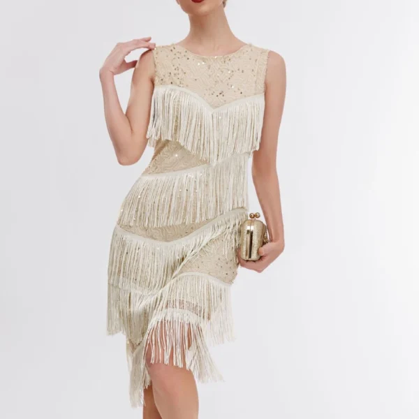 Women's Casual Sequin Bead Tassel Vest Sleeveless Evening Dress Sleeveless Dress - Image 12