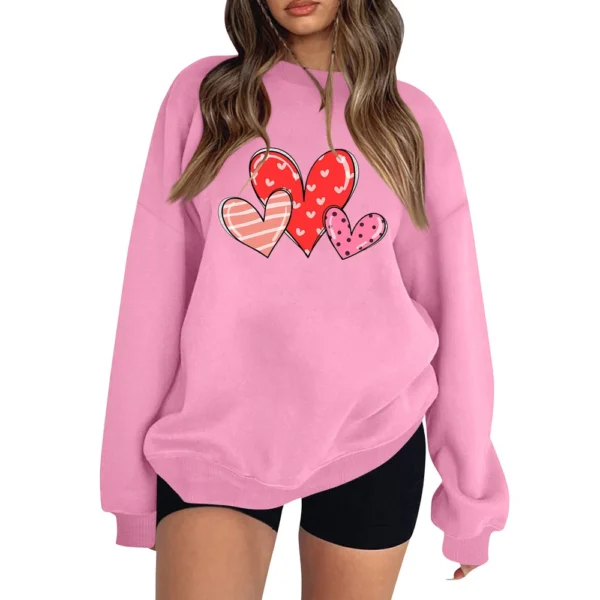 Women's T-shirt Tops Loose, Fashionable And Casual  Valentine's Day Print Round - Image 26
